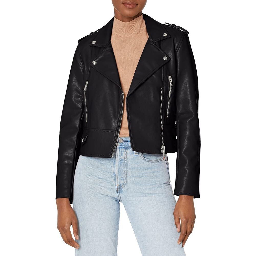[BLANKNYC] WOMENS VEGAN LEATHER MOTO JACKET BLACK, SMALL